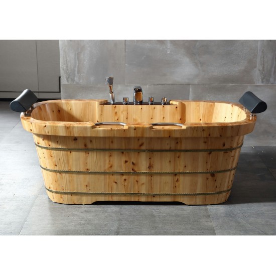 ALFI brand 65" 2 Person Free Standing Wooden Bathtub with Fixtures & Headrests