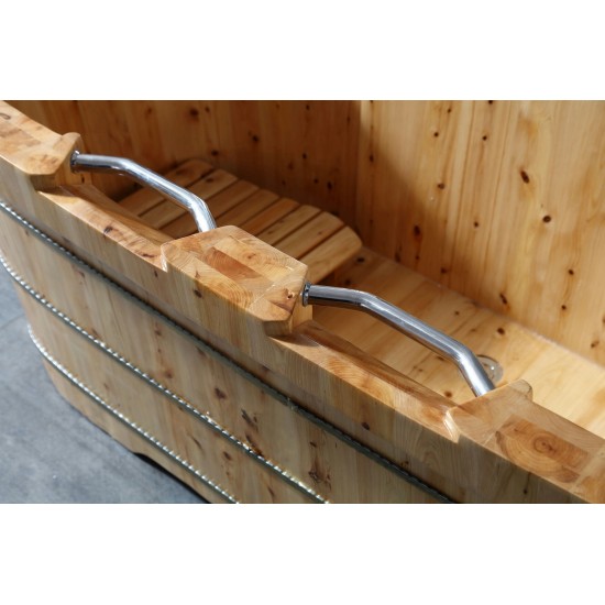 ALFI brand 65" 2 Person Free Standing Wooden Bathtub with Fixtures & Headrests