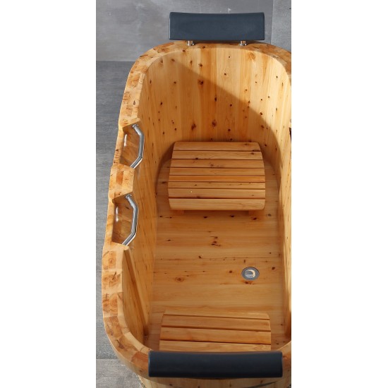 ALFI brand 65" 2 Person Free Standing Wooden Bathtub with Fixtures & Headrests