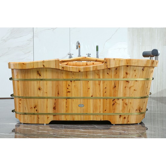 ALFI brand AB1136 61" Free Standing Cedar Wooden Bathtub with Chrome Tub Filler