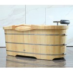 ALFI brand AB1163 61" Free Standing Wooden Bathtub with Cushion Headrest