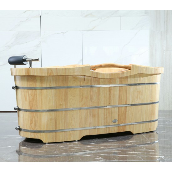 ALFI brand AB1163 61" Free Standing Wooden Bathtub with Cushion Headrest