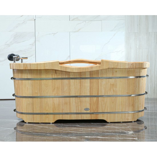 ALFI brand AB1163 61" Free Standing Wooden Bathtub with Cushion Headrest