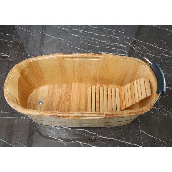 ALFI brand AB1163 61" Free Standing Wooden Bathtub with Cushion Headrest