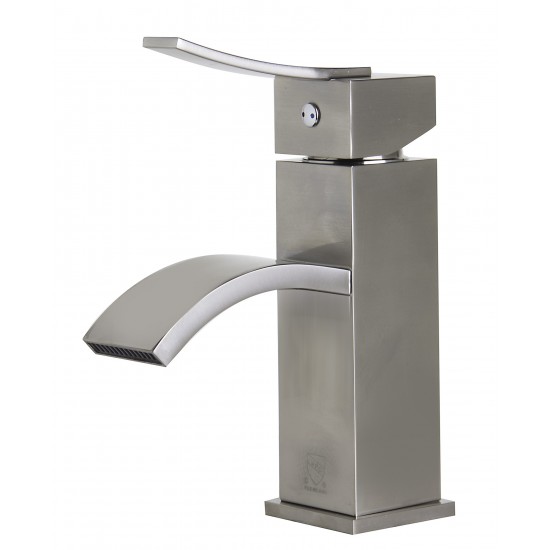 ALFI brand Brushed Nickel Square Body Curved Spout Single Lever Bathroom Faucet