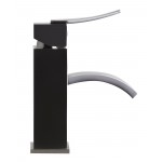 ALFI brand Brushed Nickel Square Body Curved Spout Single Lever Bathroom Faucet