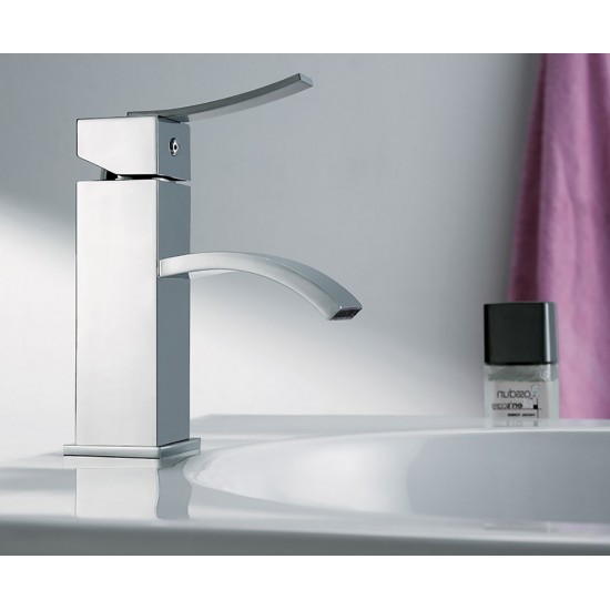 ALFI brand Polished Chrome Square Body Curved Spout Single Lever Bathroom Faucet