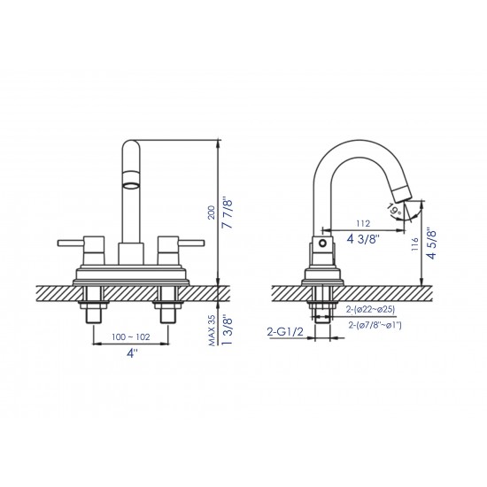 ALFI brand AB1400-BN Brushed Nickel Two-Handle 4'' Centerset Bathroom Faucet