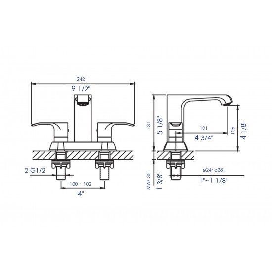 ALFI brand AB1493-PC Polished Chrome Two-Handle 4'' Centerset Bathroom Faucet