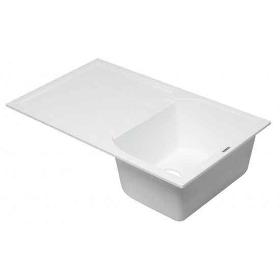 ALFI brand White 34" Single Bowl Granite Composite Kitchen Sink with Drainboard