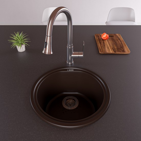 ALFI brand Chocolate 17" Drop-In Round Granite Composite Kitchen Prep Sink