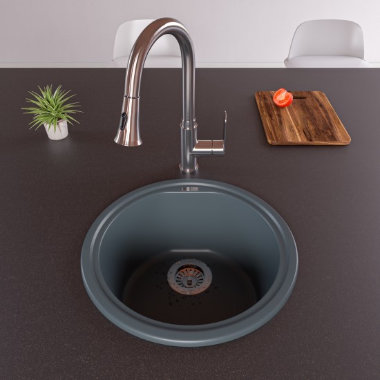 ALFI brand Titanium 17" Drop-In Round Granite Composite Kitchen Prep Sink