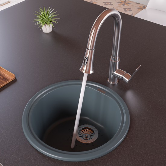 ALFI brand Titanium 17" Drop-In Round Granite Composite Kitchen Prep Sink