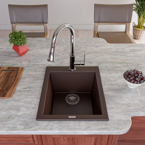 ALFI brand Chocolate 17" Drop-In Rectangular Granite Composite Kitchen Prep Sink