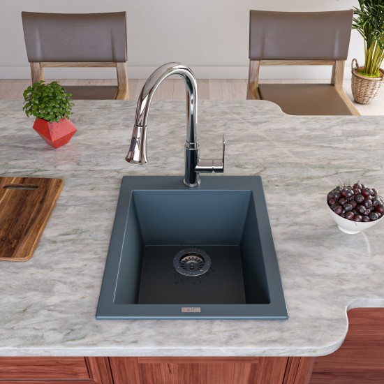 ALFI brand Titanium 17" Drop-In Rectangular Granite Composite Kitchen Prep Sink