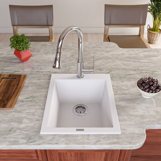 ALFI brand White 17" Drop-In Rectangular Granite Composite Kitchen Prep Sink