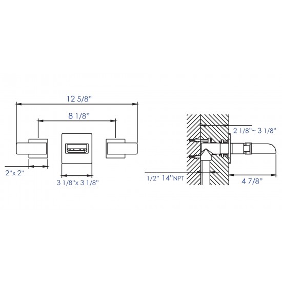 ALFI brand Brushed Nickel Widespread Wall Mounted Waterfall Bathroom Faucet