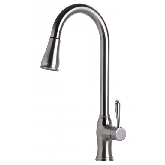 ALFI brand Traditional Solid Brushed Stainless Steel Pull Down Kitchen Faucet
