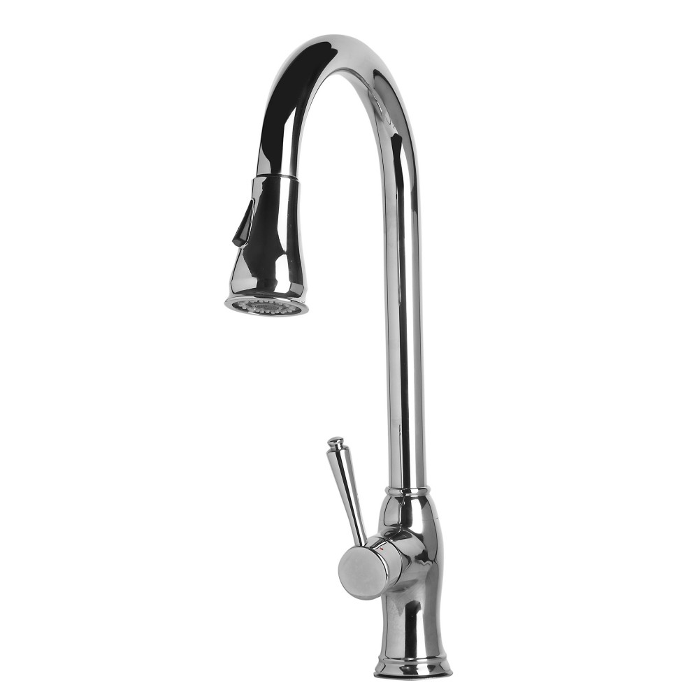 ALFI brand Traditional Solid Polished Stainless Steel Pull Down Kitchen Faucet