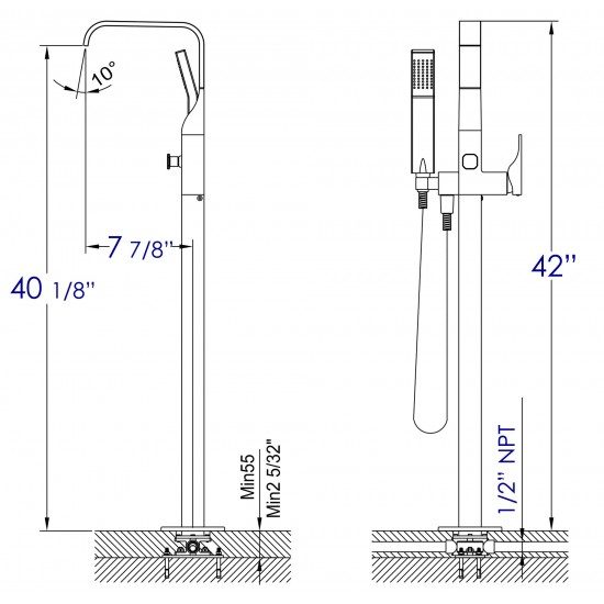ALFI brand AB2180-BN Single Lever Floor Mounted Tub Filler Mixer