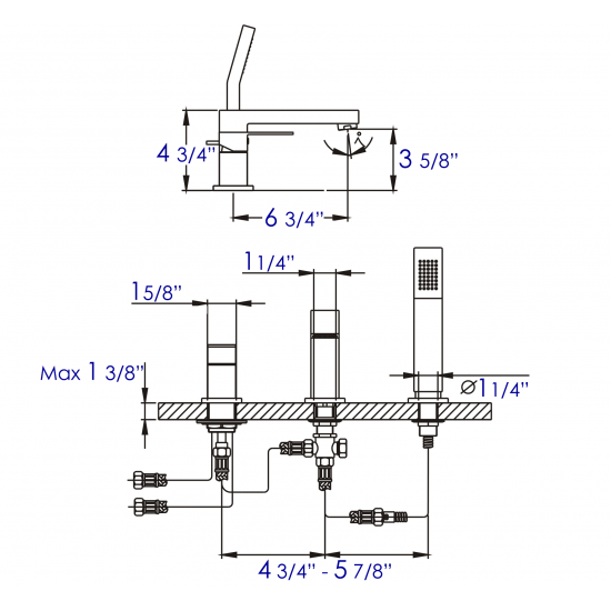 ALFI brand Deck Mounted Tub Filler and Square Hand Held Shower Head