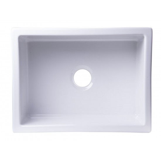 ALFI brand 24" White Arched Apron Thick Wall Fireclay Single Bowl Farm Sink