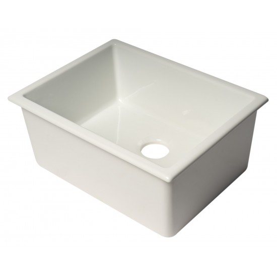 ALFI brand AB2418UD 24" White Undermount / Drop In Fireclay Kitchen Sink