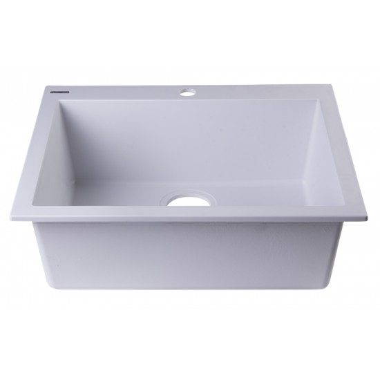 ALFI brand White 24" Drop-In Single Bowl Granite Composite Kitchen Sink