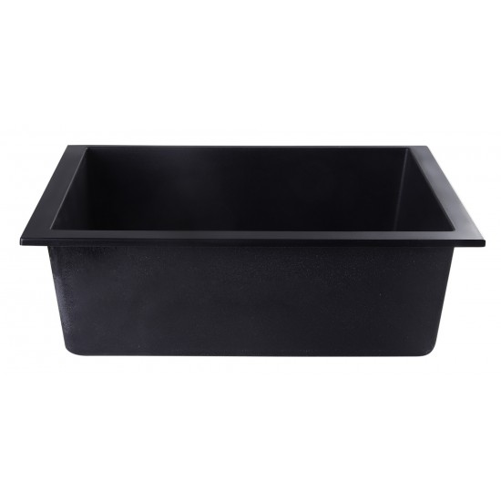 ALFI brand Black 24" Undermount Single Bowl Granite Composite Kitchen Sink