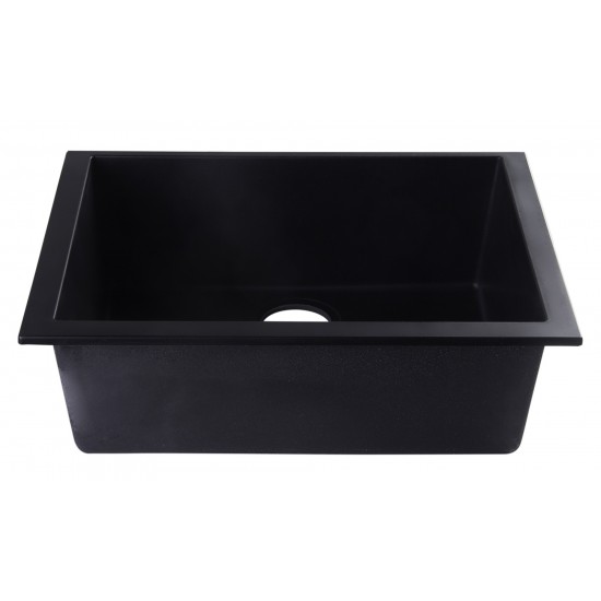 ALFI brand Black 24" Undermount Single Bowl Granite Composite Kitchen Sink