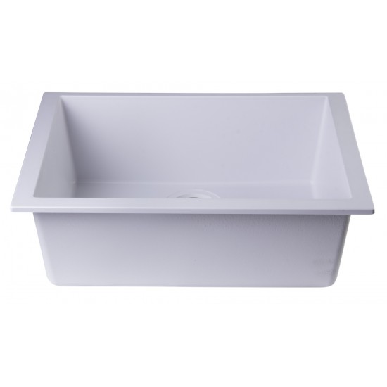 ALFI brand White 24" Undermount Single Bowl Granite Composite Kitchen Sink