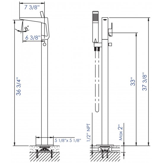 ALFI brand AB2475-PC Polished Chrome Single Hole Floor Mounted Tub Filler