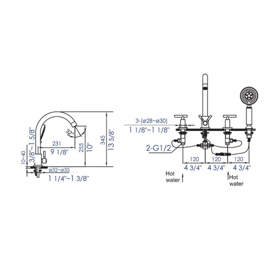 ALFI brand AB2503-PC Deck Mounted Tub Filler with Hand Held Showerhead