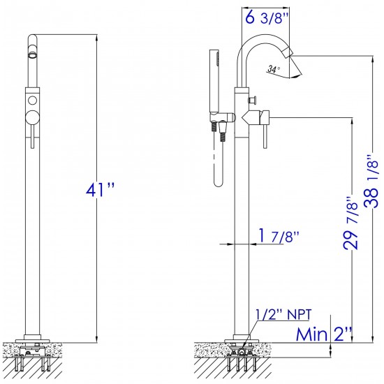 ALFI brand AB2534-BN Floor Mounted Tub Filler Mixer