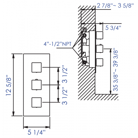 ALFI brand AB2701-PC Polished Chrome Square 2 Way Thermostatic Shower Mixer