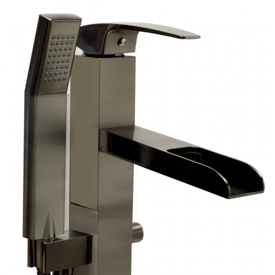 ALFI brand Brushed Nickel Single Hole Floor Mounted Waterfall Tub Filler