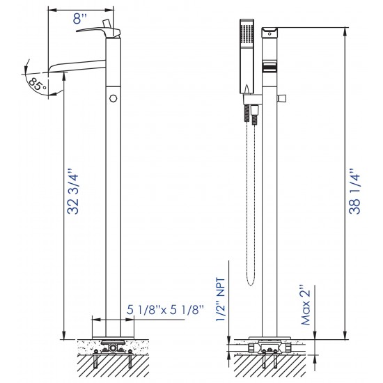 ALFI brand Brushed Nickel Single Hole Floor Mounted Waterfall Tub Filler