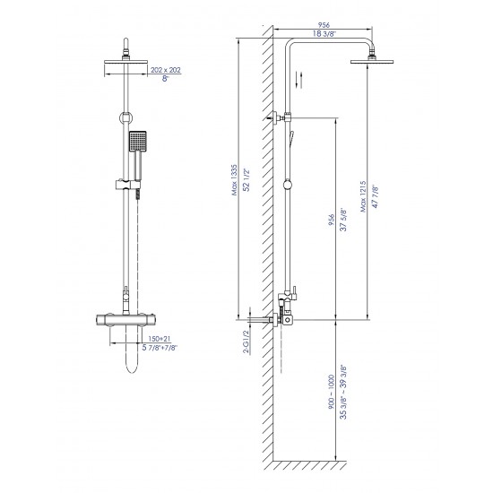 ALFI brand AB2862-BN Brushed Nickel Square Style Thermostatic Exposed Shower Set