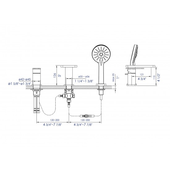 ALFI brand AB2879-BNDeck Mounted Tub Filler with Hand Held Showerhead