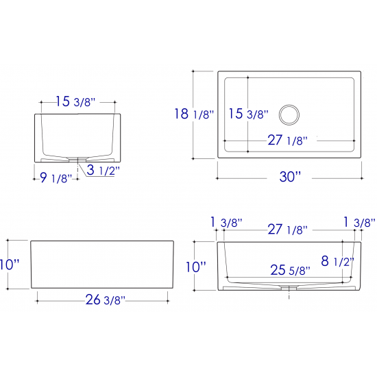 ALFI brand 30" Biscuit Smooth Apron Thick Wall Fireclay Single Bowl Farm Sink