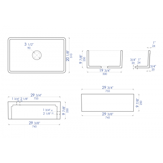 ALFI brand 30 inch White Reversible Single Fireclay Farmhouse Kitchen Sink