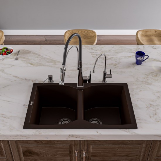 ALFI brand Chocolate 32" Drop-In Double Bowl Granite Composite Kitchen Sink