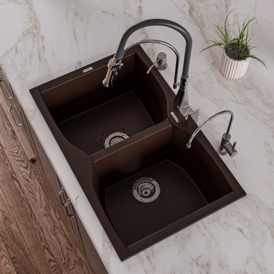 ALFI brand Chocolate 32" Drop-In Double Bowl Granite Composite Kitchen Sink