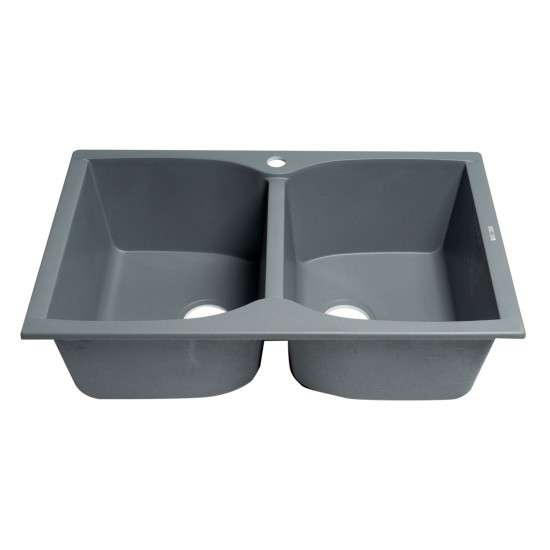 ALFI brand Titanium 32" Drop-In Double Bowl Granite Composite Kitchen Sink