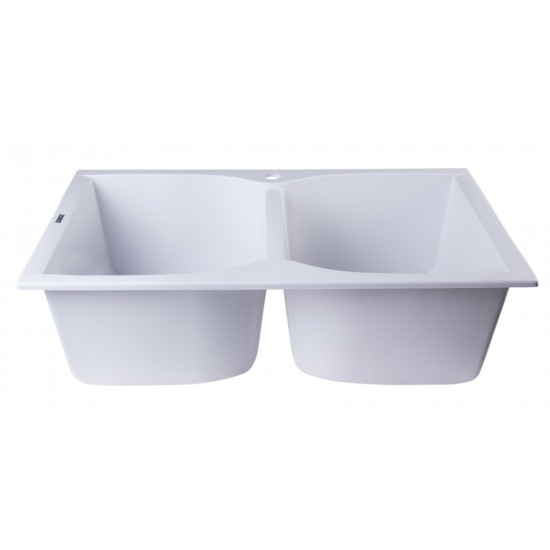ALFI brand White 32" Drop-In Double Bowl Granite Composite Kitchen Sink