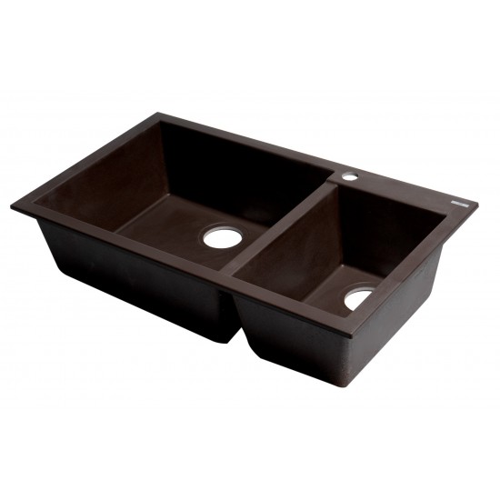 ALFI brand Chocolate 34" Double Bowl Drop In Granite Composite Kitchen Sink