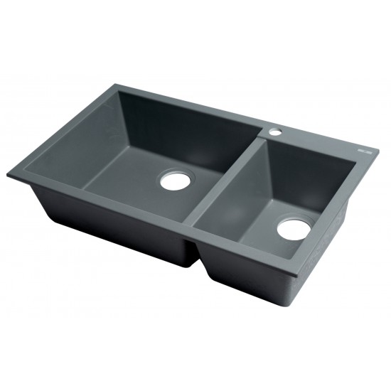 ALFI brand Titanium 34" Double Bowl Drop In Granite Composite Kitchen Sink