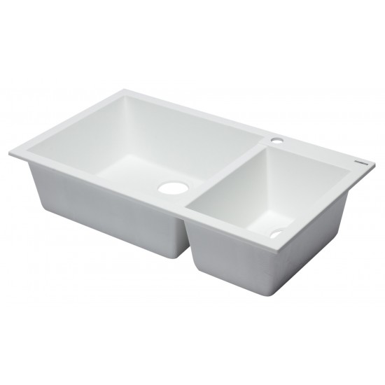 ALFI brand White 34" Double Bowl Drop In Granite Composite Kitchen Sink