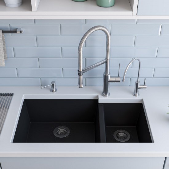 ALFI brand Black 34" Double Bowl Undermount Granite Composite Kitchen Sink