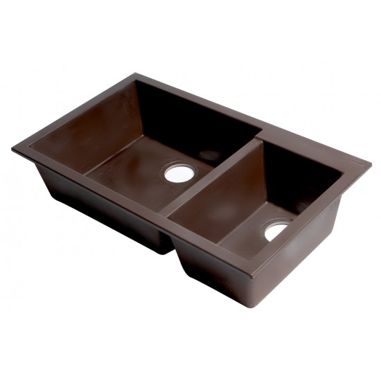 ALFI brand Chocolate 34" Double Bowl Undermount Granite Composite Kitchen Sink